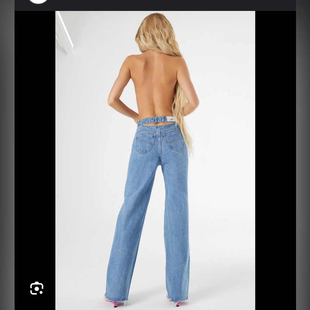 Petite Cut Out Wide Leg Jeans in Medium Blue Wash SOLD OUT- US 2